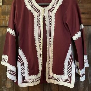 Elegant Burgundy and White Women's Sweater